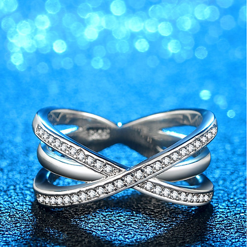 

Women's Band Ring 1pc Silver Copper Platinum Plated Imitation Diamond Ladies Unusual Unique Design Daily Work Jewelry Stylish Crossover X Ring Ribbon Cute