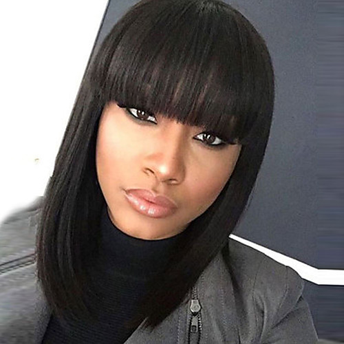 

Synthetic Wig Straight Kardashian Bob Wig Medium Length Black#1B Synthetic Hair 12 inch Women's Women African American Wig With Bangs Black