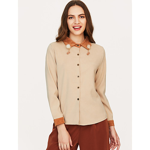 

Women's Shirt Solid Colored Long Sleeve Daily Tops Basic White Blushing Pink Beige