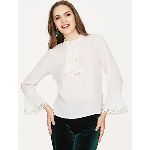 

Women's Blouse Solid Colored Long Sleeve Daily Tops Basic White Beige
