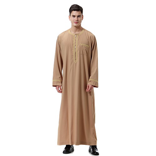 

Men's Daily / Holiday Vintage Fall / Winter Long Abaya, Solid Colored Round Neck Long Sleeve Polyester Camel / White / Black