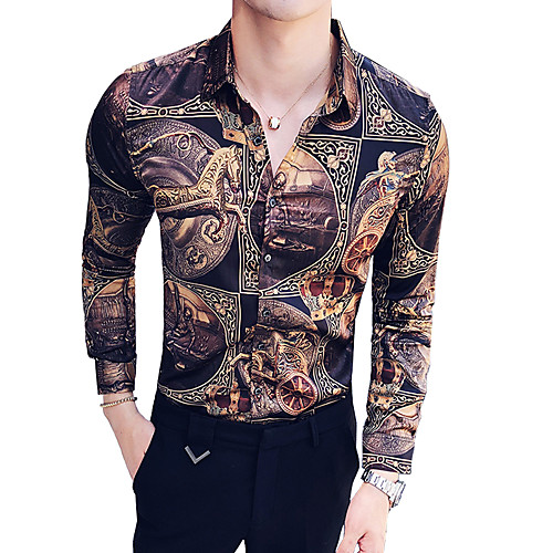 

Men's Shirt Tribal Long Sleeve Daily Tops Brown