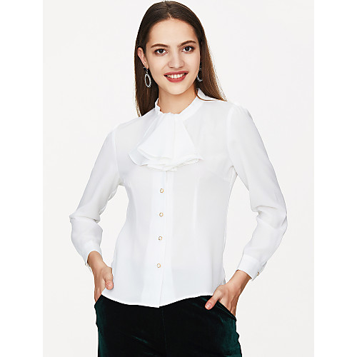 

Women's Shirt Solid Colored Long Sleeve Daily Tops White Red Beige