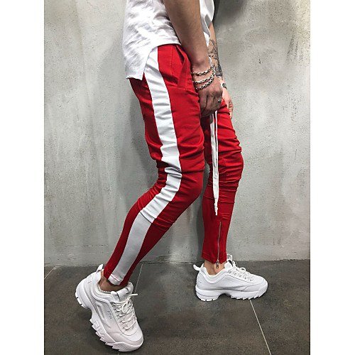 

Men's Basic / Street chic Plus Size Daily Sports wfh Sweatpants Pants - Solid Colored Blue & White / Black & Red / Black & White, Patchwork Red Yellow Rainbow XL XXL XXXL