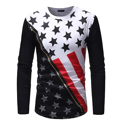 

Men's T shirt Color Block Long Sleeve Daily Tops Cotton Basic White