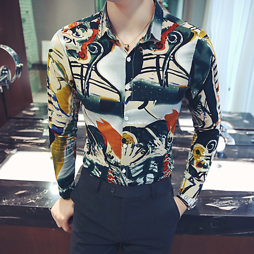 

Men's Color Block Shirt Basic Elegant Daily Going out Rainbow / Long Sleeve / Skinny
