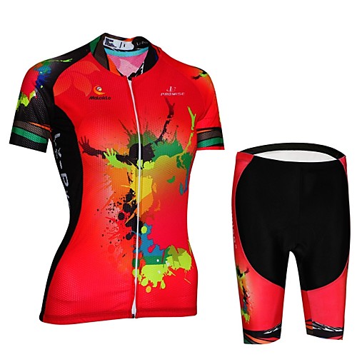 

Malciklo Women's Short Sleeve Cycling Jersey with Shorts - Red Plus Size Bike Clothing Suit Breathable Quick Dry Anatomic Design Reflective Strips Sports Lycra Painting Mountain Bike MTB Road Bike