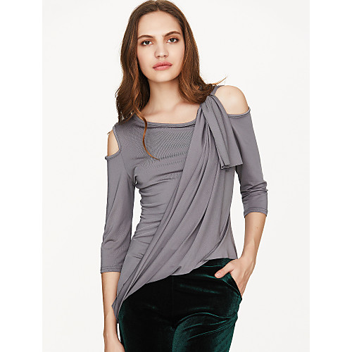 

Women's T shirt Solid Colored 3/4 Length Sleeve Going out Tops Streetwear White Gray