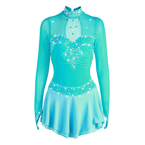 

21Grams Figure Skating Dress Women's Girls' Ice Skating Dress Pale Blue Spandex High Elasticity Competition Skating Wear Handmade Rhinestone Long Sleeve Ice Skating Figure Skating