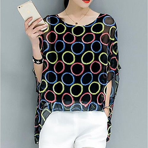 

Women's Blouse Geometric Print Short Sleeve Daily Tops Streetwear Boho Rainbow