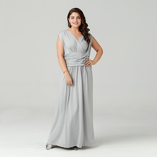 

Women's Sheath Dress Maxi long Dress Blue Gray Sleeveless Solid Colored Summer V Neck Sophisticated Cotton L XL XXL 3XL 4XL 5XL 6XL / Plus Size / Plus Size