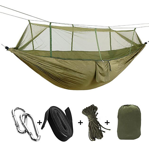 

Camping Hammock with Mosquito Net Double Hammock Outdoor Portable Breathable Anti-Mosquito Ultra Light (UL) Foldable Parachute Nylon with Carabiners and Tree Straps for 2 person Hunting Hiking Beach