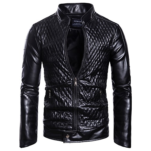

Men's Leather Jackets Solid Colored Punk & Gothic Fall Faux Leather Jacket Regular Daily Long Sleeve PU Coat Tops Black