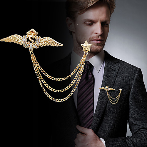 

Men's Cubic Zirconia Brooches Stylish Link / Chain Creative Wings Statement Fashion British Brooch Jewelry Gold Silver For Party Daily