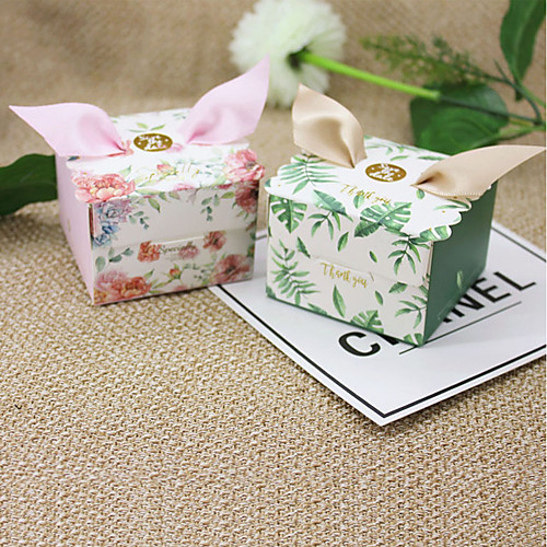 

Cubic Card Paper Favor Holder with Ribbons Favor Boxes - 12pcs