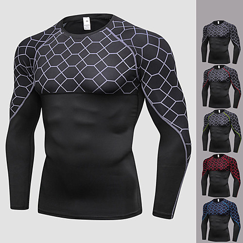 

Men's Patchwork Compression Shirt Stripes Spandex Running Fitness Gym Workout Compression Clothing Long Sleeve Activewear Breathable Quick Dry Compression Sweat-wicking Stretchy