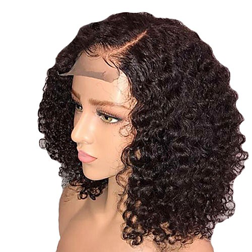 

Synthetic Wig Synthetic Lace Front Wig Curly Layered Haircut Side Part Lace Front Wig Short Natural Black #1B Dark Brown#2 Synthetic Hair 14 inch Women's with Baby Hair Adjustable Natural Hairline