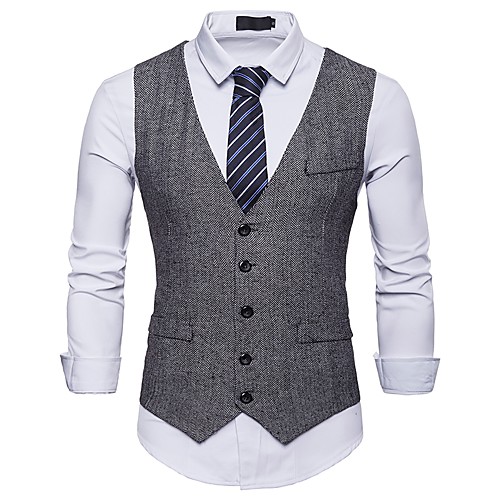 

Men's Party / Work Basic Spring & Fall Short Vest, Polka Dot Fantastic Beasts V Neck Short Sleeve Polyester Black / Gray / Khaki / Business Casual / Slim