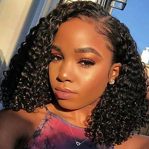 

Remy Human Hair Lace Front Wig Bob style Brazilian Hair Deep Curly Wig 150% Density with Baby Hair Natural Hairline African American Wig Unprocessed Bleached Knots Women's Short Human Hair Lace Wig
