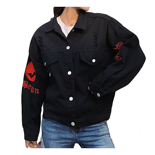 

Women's Solid Colored Denim Jacket Regular Daily Long Sleeve Acrylic Coat Tops White