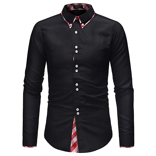 

Men's Shirt Color Block Long Sleeve Daily Tops Cotton Business Basic Black Khaki Royal Blue