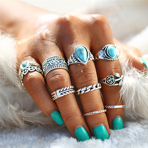 

Couple's Ring Nail Finger Ring Midi Ring Turquoise 10pcs Gold Silver Alloy Geometric Drops Oval Statement Ladies Unusual Evening Party Carnival Jewelry Retro Hollow Out Artisan Leaf Heart Flower Cool
