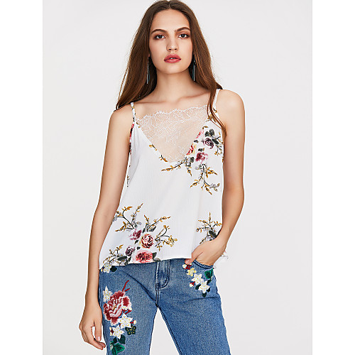 

Women's T shirt Floral Sleeveless Daily Tops Cotton Basic White
