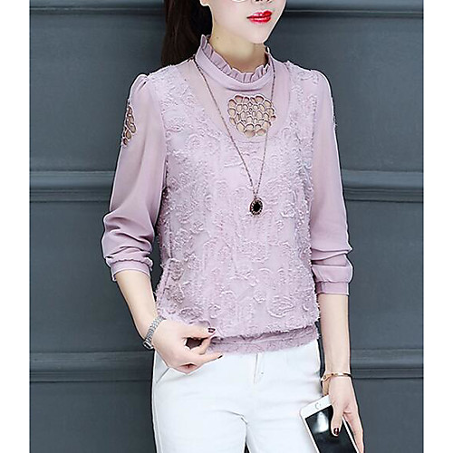 

Women's Geometric Blouse Daily Stand Black / Red / Blushing Pink / Beige