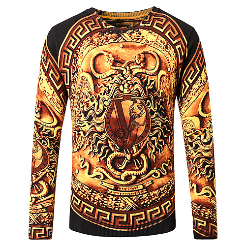 

Men's Abstract Pullover Cotton Long Sleeve Plus Size Slim Regular Sweater Cardigans Round Neck Fall Winter Gold