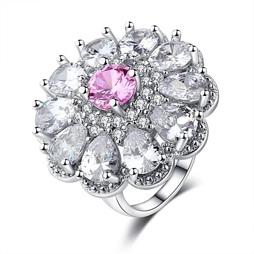 

Women's Ring Belle Ring Cubic Zirconia 1pc Pink Platinum Plated White Gold Ladies Sweet Fashion Wedding Carnival Jewelry Stack Flower