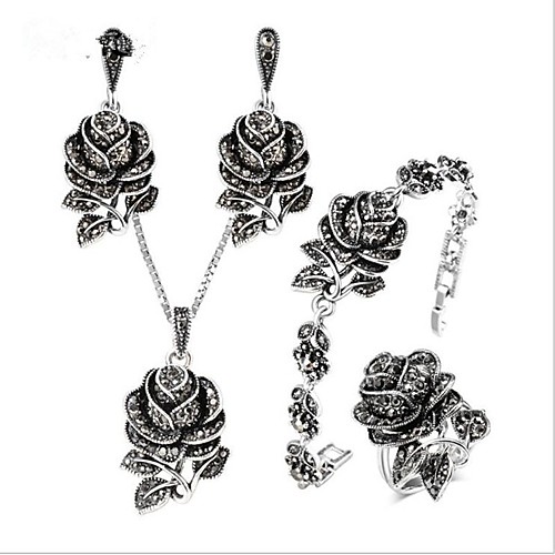 

Women's AAA Cubic Zirconia Vintage Necklace Vintage Style Flower Ladies Vintage Titanium Steel S925 Sterling Silver Earrings Jewelry Gray For Wedding Daily Evening Party Masquerade Engagement Party