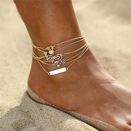 

Anklet Ankle Bracelet Ladies Bohemian Vintage Women's Body Jewelry For Gift Evening Party Layered Alloy Heart Love Gold