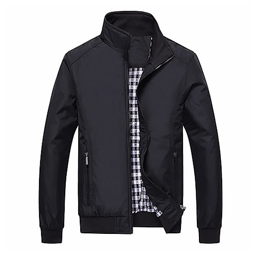 

Men's Sports Fall & Winter Regular Jacket, Solid Colored Stand Long Sleeve Polyester Blue / Black