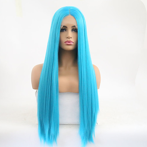 

Synthetic Lace Front Wig Silky Straight Middle Part Lace Front Wig Long Sky Blue Synthetic Hair 24 inch Women's Adjustable Heat Resistant Party Blue