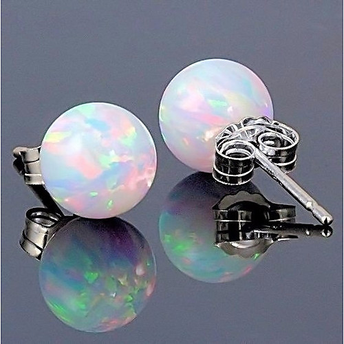 

Women's Opal Synthetic Opal Stud Earrings Stylish Solitaire Ball Ladies Stylish Classic Sweet S925 Sterling Silver Earrings Jewelry White For Date Work 1 Pair