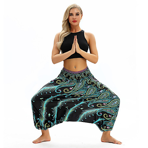 

Women's Harem Smocked Waist Yoga Pants Floral Print Zumba Belly Dance Fitness Bloomers Activewear Lightweight Breathable Moisture Wicking Soft Inelastic Loose