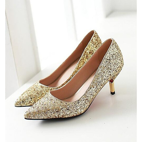 

Women's Heels Glitter Crystal Sequined Jeweled Low Heel Denim Spring Gold / White / Silver / Daily