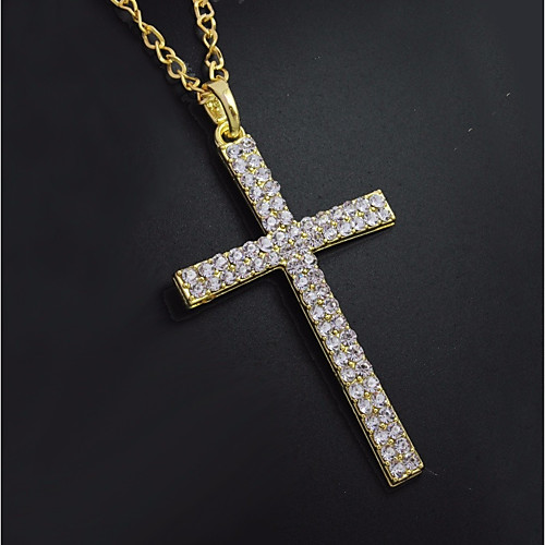 

Men's Cubic Zirconia tiny diamond Pendant Necklace Chain Necklace Classic Cuban Link Cross Stylish Classic Trendy Rhinestone Alloy Gold 60 cm Necklace Jewelry 1pc For Street Festival