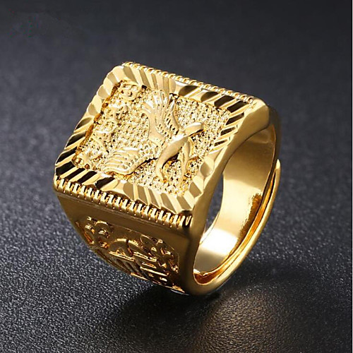 

Men's Signet Ring Gold 18K Gold Plated Square Geometric Street chic Hip Hop Daily Evening Party Jewelry Stylish Engraved Eagle Punk