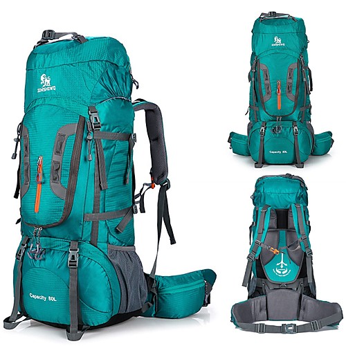 

80 L Hiking Backpack Rucksack Breathable Straps - Breathable Rain Waterproof Quick Dry Wear Resistance Outdoor Hunting Hiking Camping Nylon Orange Green Blue
