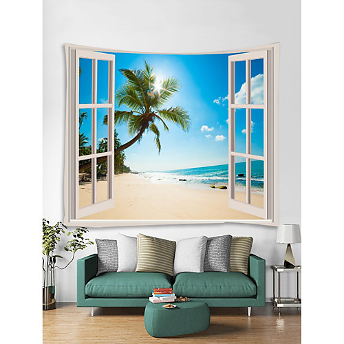 

Window Landscape Wall Tapestry Art Decor Blanket Curtain Picnic Tablecloth Hanging Home Bedroom Living Room Dorm Decoration Polyester Sea Ocean Beach Palm