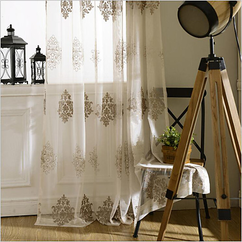 

Sheer Curtains Shades Two Panels Bedroom Floral Polyester Embroidery
