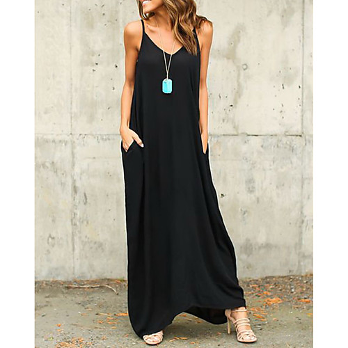 

Women's Strap Dress Maxi long Dress White Black Purple Sleeveless Solid Colored Summer S M L XL