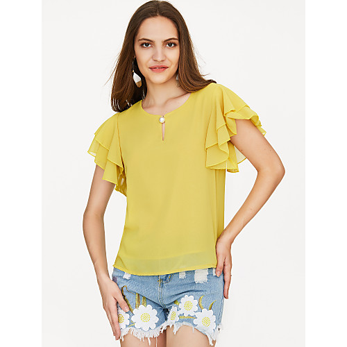 

Women's Blouse Solid Colored Basic Short Sleeve Daily Tops Streetwear White Red Yellow