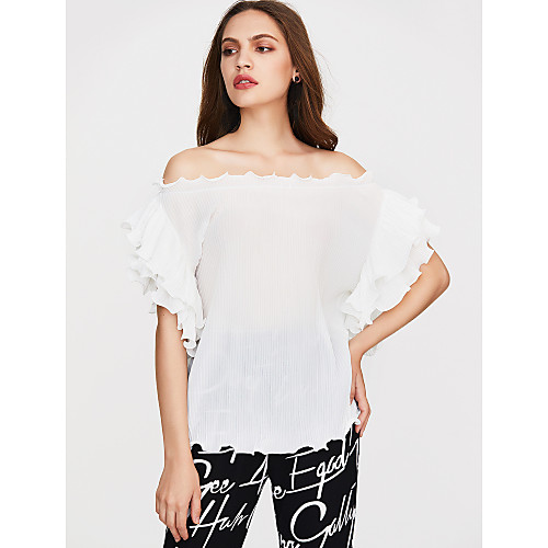 

Women's Blouse Solid Colored Half Sleeve Daily Tops White Red