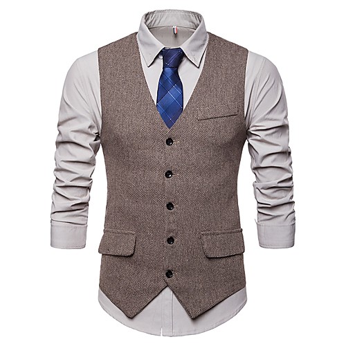 

Men's Holiday / Going out Active / Basic Spring & Fall Short Vest, Polka Dot V Neck Sleeveless Cotton / Linen Black / Gray / Khaki / Slim