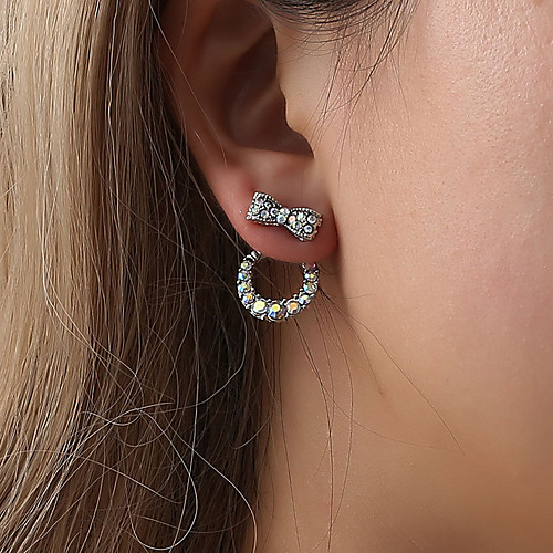 

Women's Crystal Stud Earrings Retro Bowknot Ladies Korean Sweet Earrings Jewelry Silver For Daily Evening Party 1 Pair
