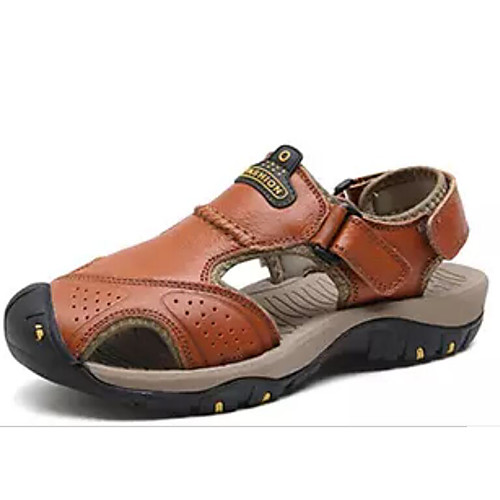 

Men's Sandals Comfort Shoes Casual Daily Upstream Shoes Nappa Leather Light Brown Dark Brown Khaki Summer