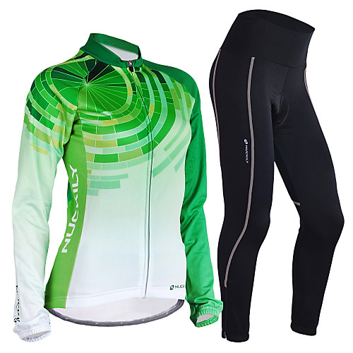 

Nuckily Women's Long Sleeve Cycling Jersey with Tights Green Gradient Bike Clothing Suit Thermal / Warm Windproof Fleece Lining Breathable Anatomic Design Winter Sports Polyester Spandex Fleece