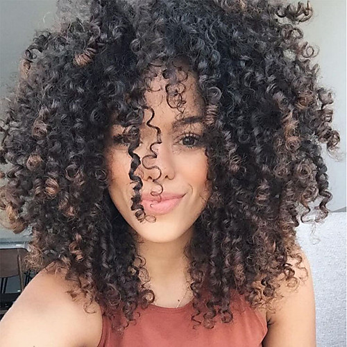 

Synthetic Wig Curly Side Part Wig Medium Length Black / Brown Synthetic Hair 16 inch Women's Natural Hairline Black Brown MAYSU